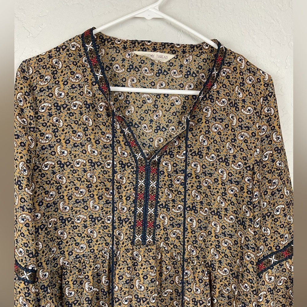 Alchemy Thread Boho Peasant Tunic Paisley Pattern Top Size Small Tassels - Picture 2 of 6